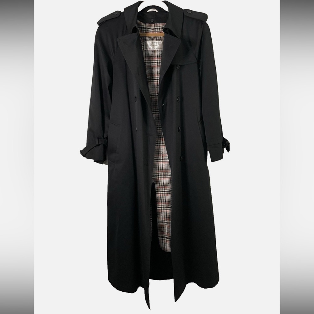 Vintage 90's Evan Piccone Trench Coat 10 Removable Wool Houndstooth Liner Size S